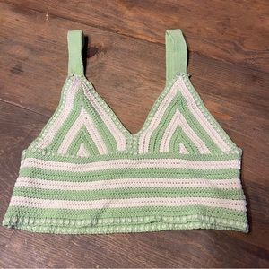 Hazel Moon Cropped Knit Green and White Tank Size XS